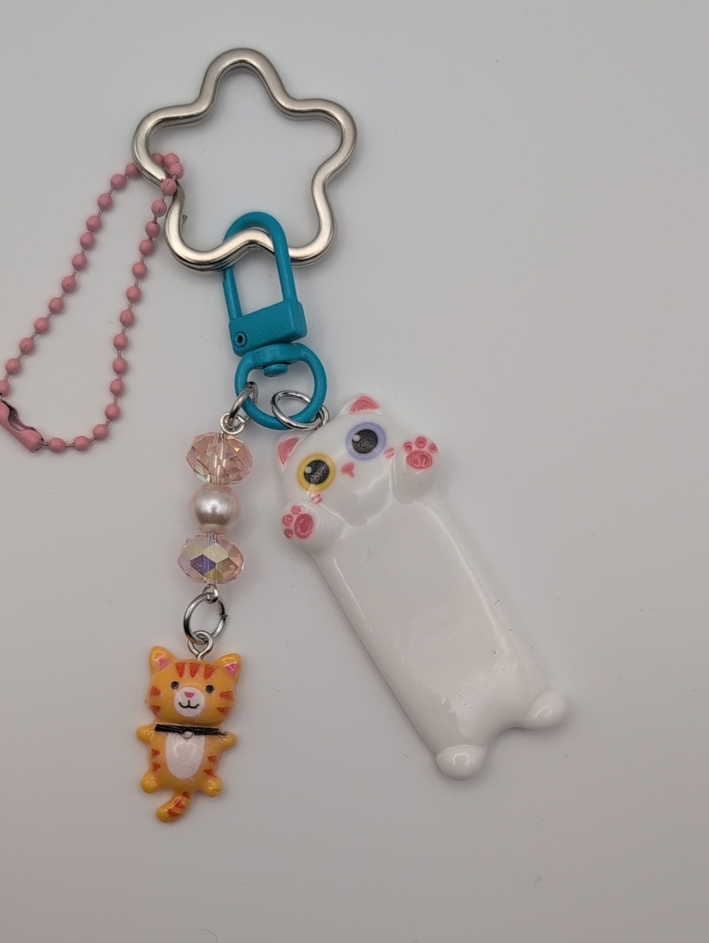 Handmade Kawaii Cat Charm Keychain with Beads *Customizable